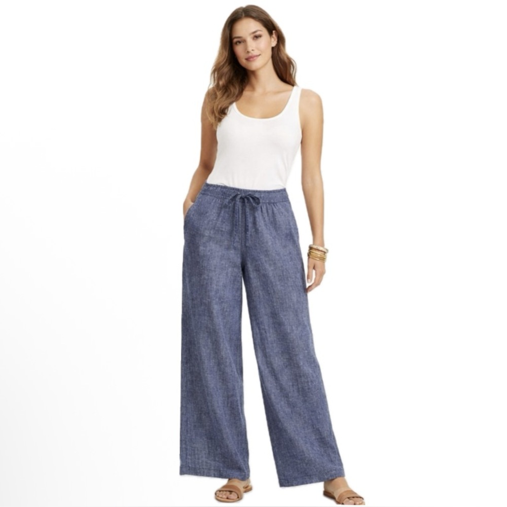Jones New York, Casual Blue Chino Linen wide leg Pants, Size M